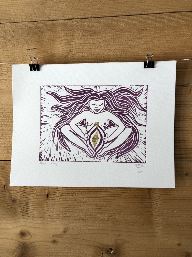 Linogravure Sheela Na Gig